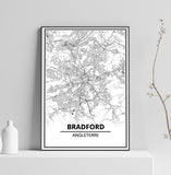 Affiche Carte Ville <br /> Bradford