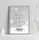 Affiche Carte Ville <br /> Adélaïde