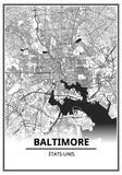 Affiche Carte Ville <br /> Baltimore