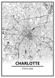 Affiche Carte Ville <br /> Charlotte