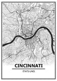 Affiche Carte Ville <br /> Cincinnati