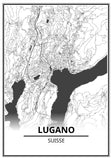 Affiche Carte Ville <br /> Lugano