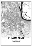 Affiche Carte Ville <br /> Phnom Penh