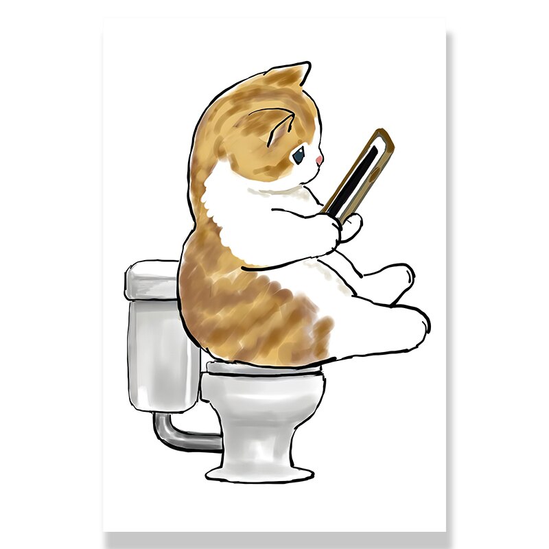 Affiche chat aux toilettes, Déco Murale WC