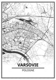 Affiche Carte Ville <br /> Varsovie