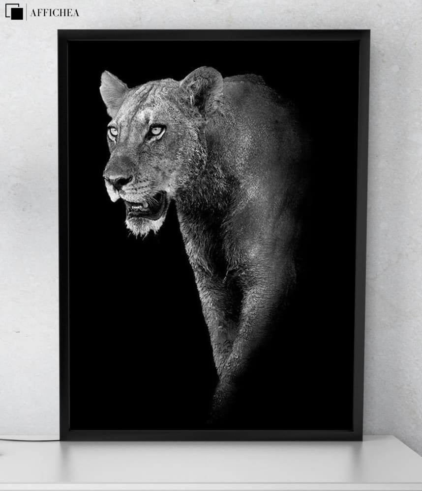 Affiche Lionne noir et blanc