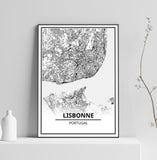 Affiche Carte Ville <Br /> Lisbonne 21X30Cm 1700