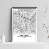 Affiche Carte Ville <br /> Santiago