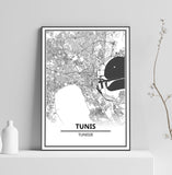 Affiche Carte Ville <br /> Tunis