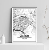 Affiche Carte Ville <br /> Varsovie