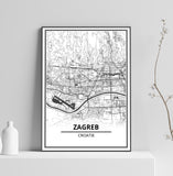 Affiche Carte Ville <br /> Zagreb
