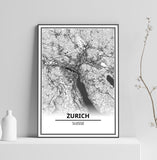 Affiche Carte Ville <br /> Zurich