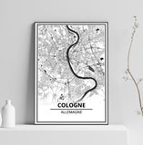 Affiche Carte Ville <br /> Cologne