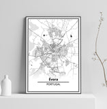 Affiche Carte Ville <br /> Evora