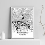 Affiche Carte Ville <br /> Hambourg