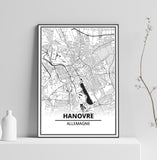 Affiche Carte Ville <br /> Hanovre