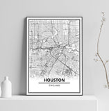 Affiche Carte Ville <br /> Houston