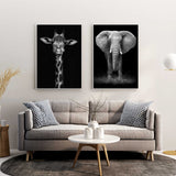 tableau girafe, animaux noir et blanc