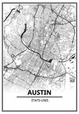 Affiche Carte Ville <br /> Austin