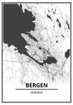 Affiche Carte Ville <br /> Bergen