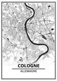 Affiche Carte Ville <br /> Cologne