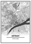 Affiche Carte Ville <br /> Détroit