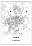 Affiche Carte Ville <br /> Evora