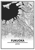 Affiche Carte Ville <br /> Fukuoka