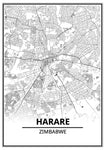 Affiche Carte Ville <br /> Harare