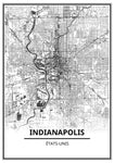 Affiche Carte Ville <br /> Indianapolis
