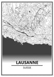 Affiche Carte Ville <br /> Lausanne