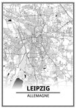 Affiche Carte Ville <br /> Leipzig