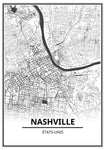 Affiche Carte Ville <br /> Nashville