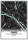 Affiche Carte Ville <Br /> Paris 21X30Cm / Noir/bleu 1701