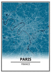 Affiche Carte Ville <Br /> Paris 21X30Cm / Bleu 1701
