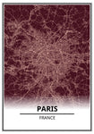 Affiche Carte Ville <Br /> Paris 21X30Cm / Rouge Bordeaux 1701