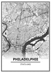 Affiche Carte Ville <br /> Philadelphie