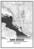 Affiche Carte Ville <br /> San Diego
