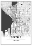 Affiche Carte Ville <br /> Seattle