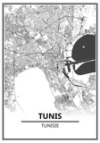 Affiche Carte Ville <br /> Tunis