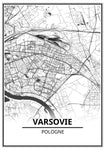 Affiche Carte Ville <br /> Varsovie