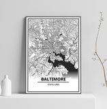 Affiche Carte Ville <br /> Baltimore