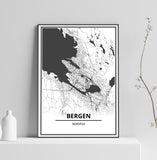 Affiche Carte Ville <br /> Bergen