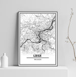 Affiche Carte Ville <br /> Liège