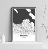 Affiche Carte Ville <br /> Reykjavik