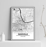 Affiche Carte Ville <br /> Nashville