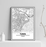 Affiche Carte Ville <br /> Turin